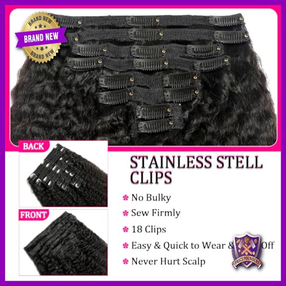 20 Inch Clip In Human Hair Extensions 8Pcs Kinky Straight Brazilian Remy main image 6